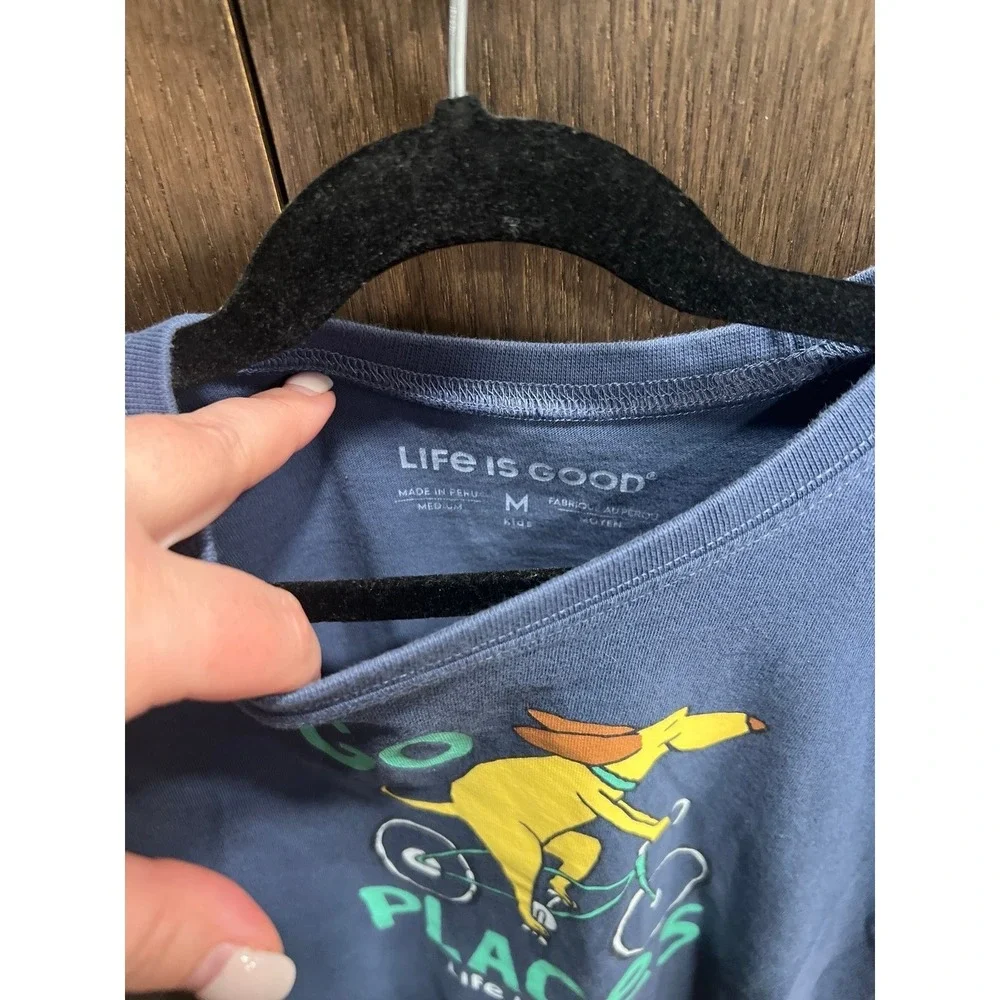 Life is Good Kid Short Sleeve shirt Blue with a Go‎ Places kids medium